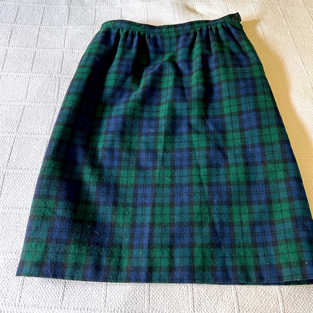 Vintage Pendleton authentic black tartan wool midi skirt